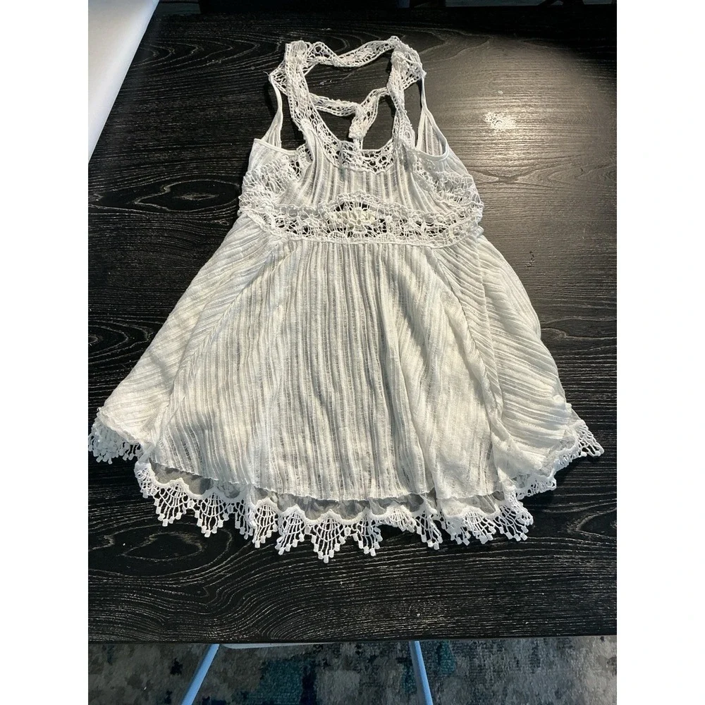 Vintage Havana Boho Swim Cover Up Beach Tank Top  White Crochet Lace Cottagecore - Picture 3 of 6